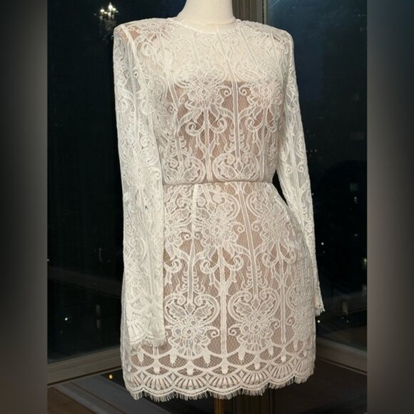 🆕 BRONX & BANCO 🧿 NWOT Casey White Lace Long Sleeve Mini Dress, Sz L / US 8 - Picture 3 of 16